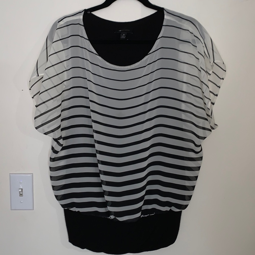 womens M white and black striped blouse
